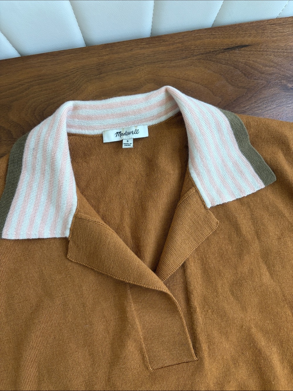 Madewell Colorblock Polo Sweater Golden Sunset Size Small - Picture 3 of 7